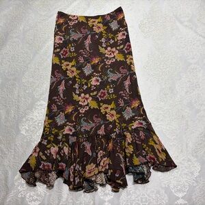 Cabi Reversible Ruffle Midi Skirt In Brown Paisley & Snakeprint Size Medium